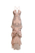 DEEP V-NECK AND BACK DECOLETTE DRESS WITH PEPLUM DETAIL UNDER SLIT - Barrus London